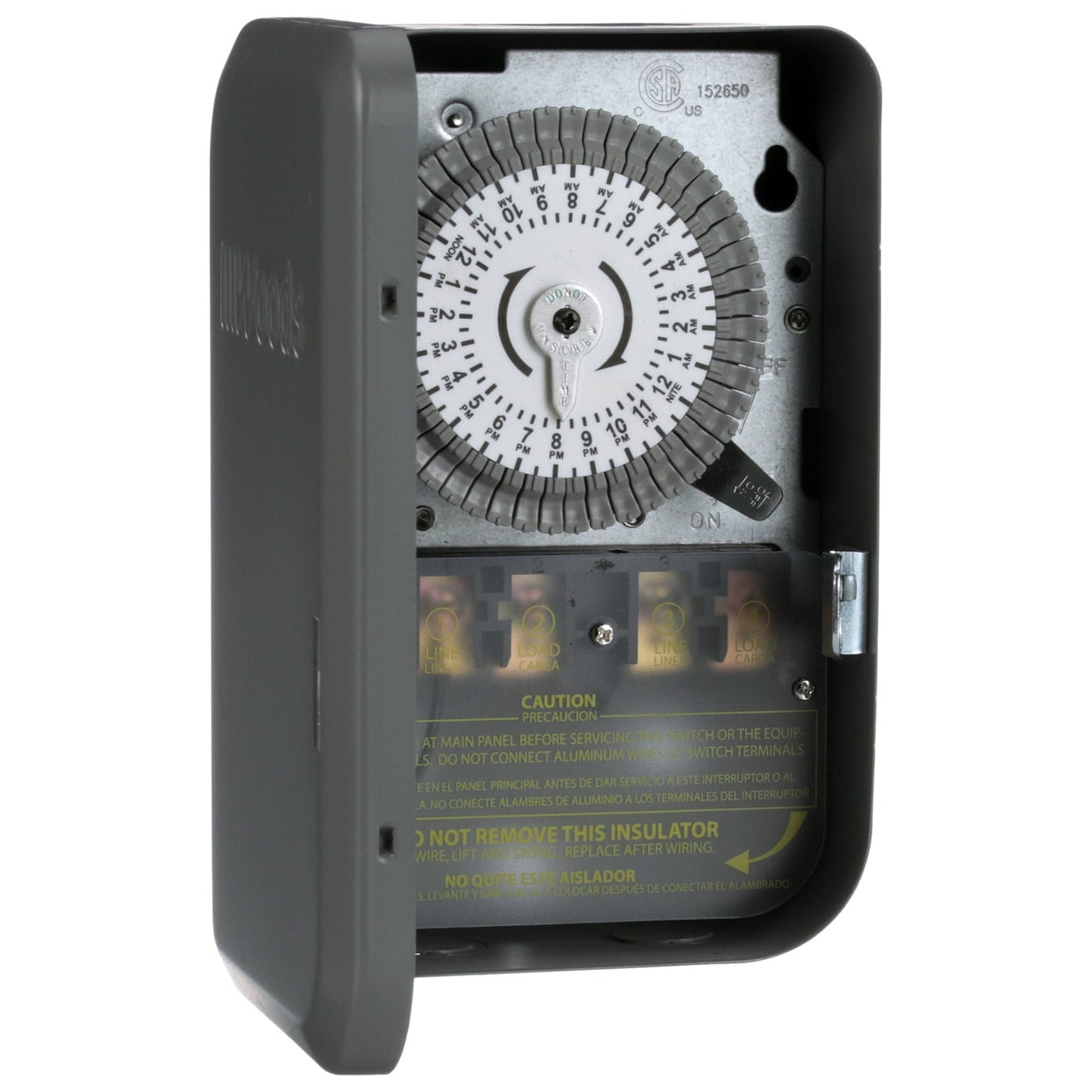 Woods 59104WD 208-277V 40A DPST Temporizador de Cambio de Tiempo MecÃ¡nico para Interiores de 24 Horas con Caja de Metal