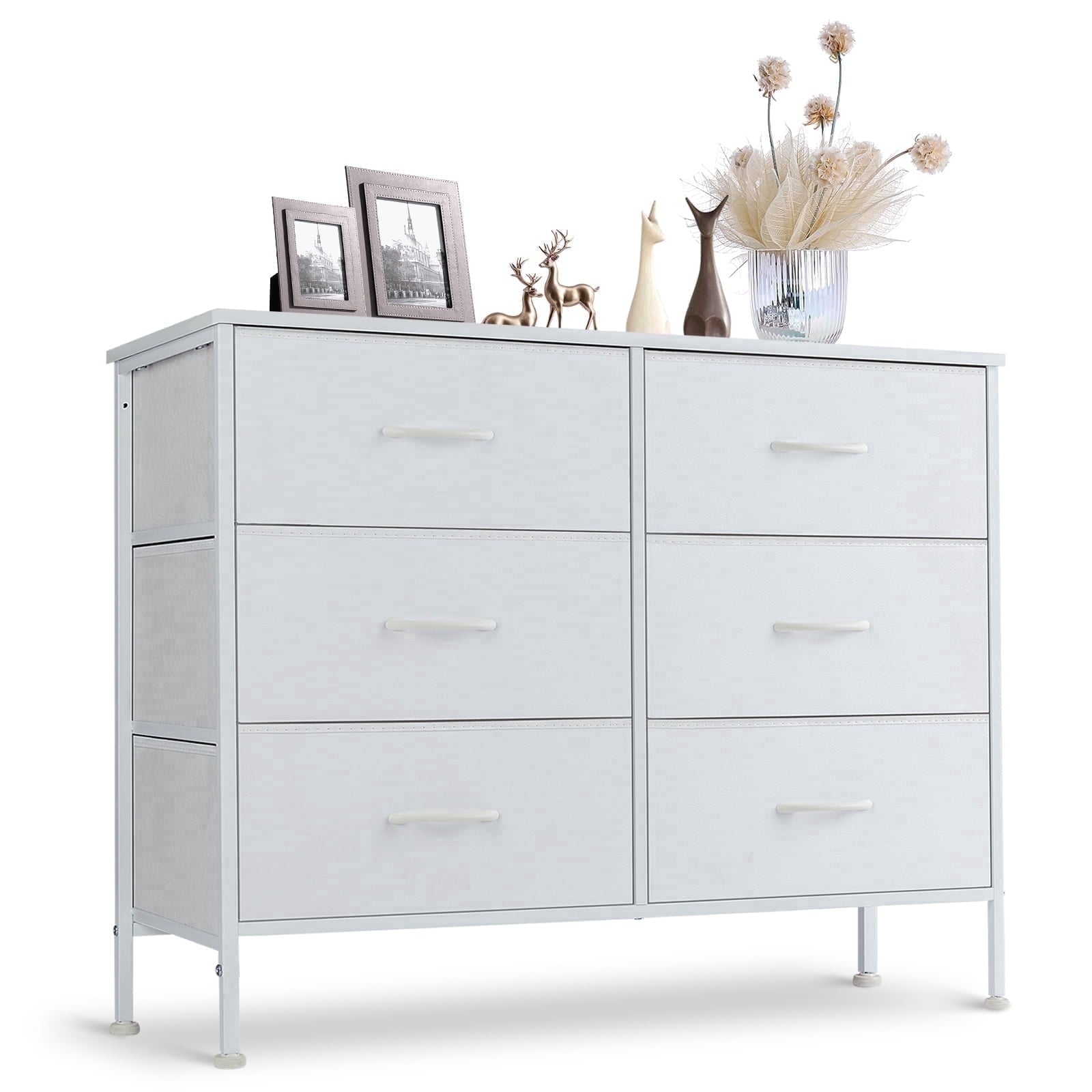 edx 6 Drawer Fabric Dresser for Bedroom, Chest of Drawer Organizer Storage Cabinet for Closet, Entryway, White