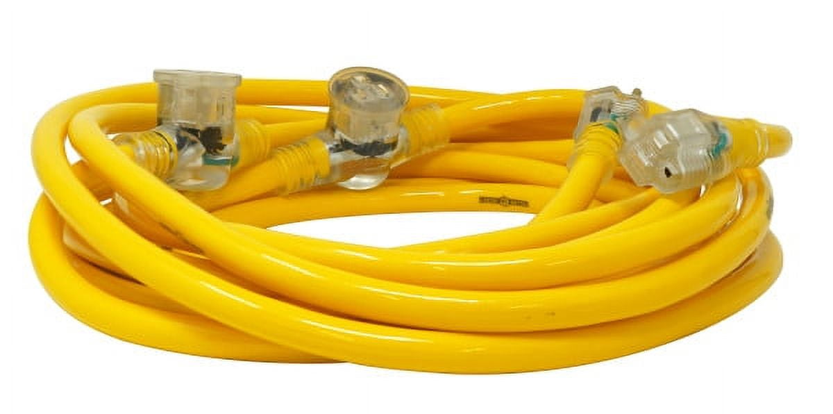 Yellow Jacket 2830 25' Yellow STW Adapter Cord with 3-Outlet Lighted Power Block