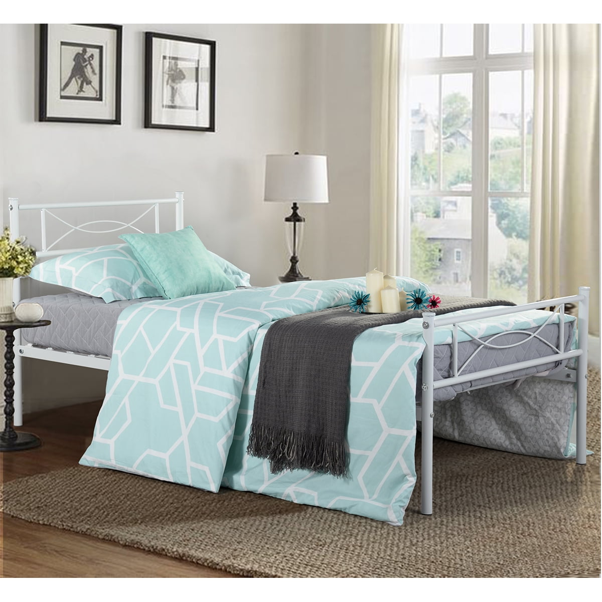 Yoneston 12.7'' High Platform Metal Bed Frame with Bowknot Headboards Twin Size