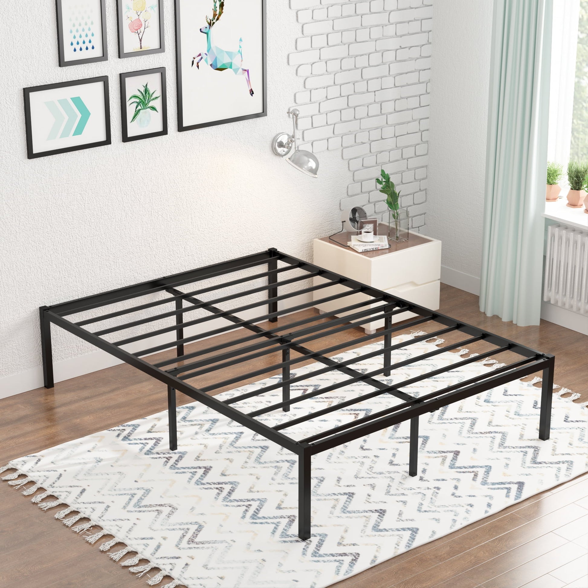 Yoneston 16 Inch King Metal Platform Bed Frame Reinforce Heavy Duty Foundation High Bed Frame for Adult with Under-Bed Storage
