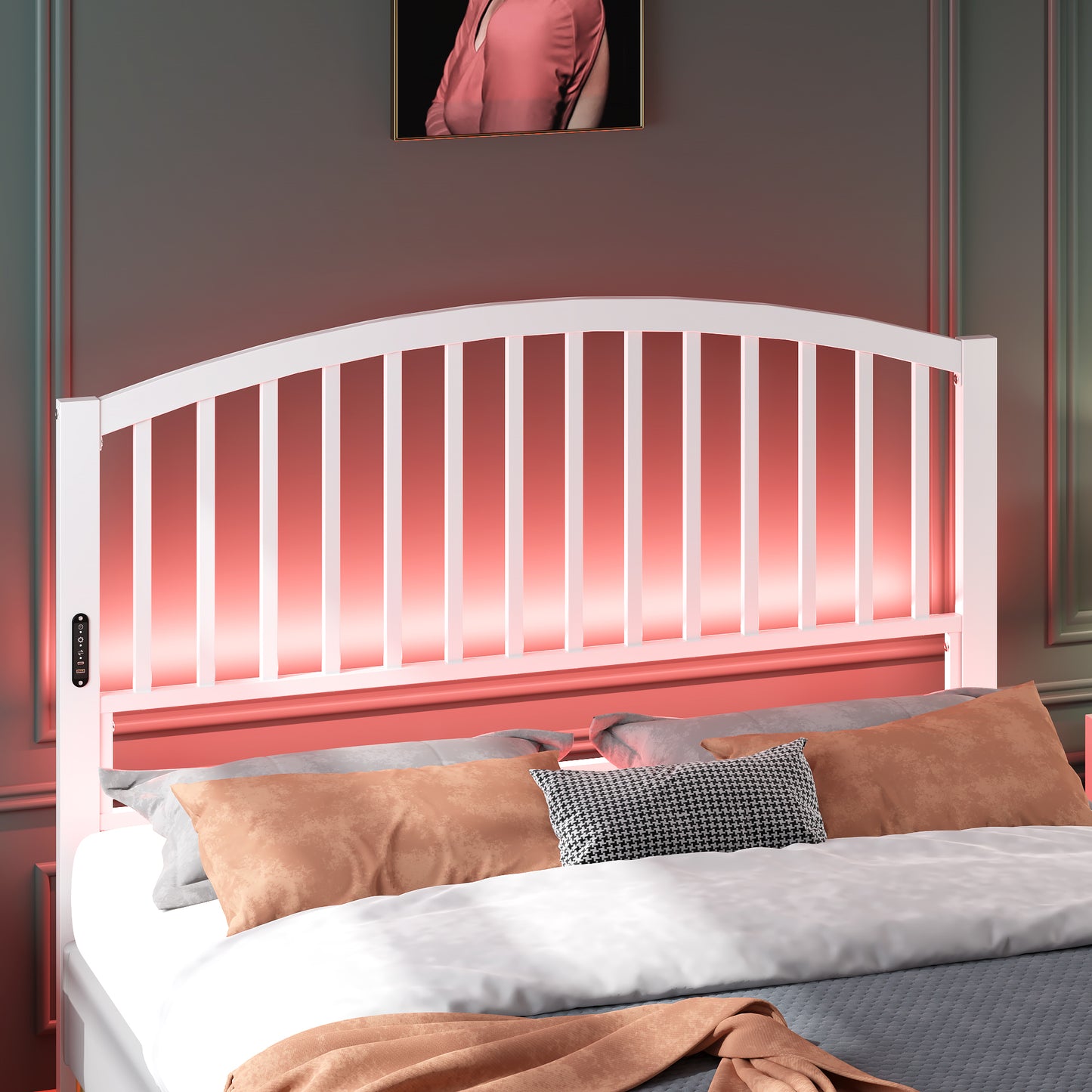 Yoneston 46.76â€ High Arc Metal Queen Size Headboard with LED Light & Charging, Height Adjustable Metal Platform Bed Headboard â€“ White