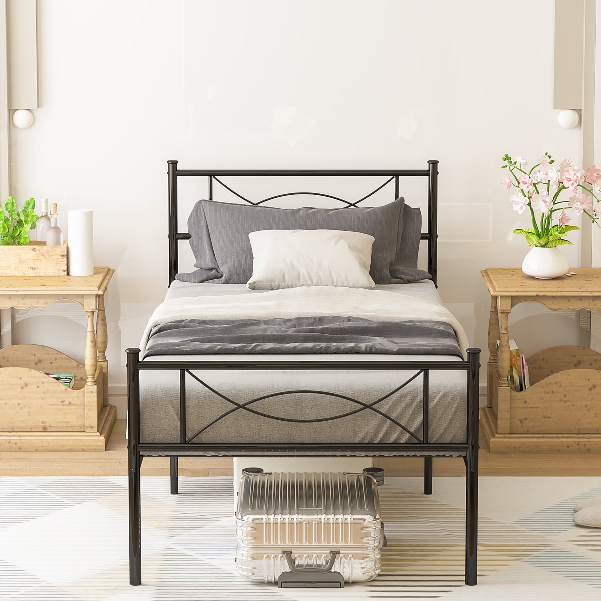 Yoneston Easy Assembly Metal Bed Frame Twin Platform Bed Frame with Headboard Footboard No Box Spring for Kids Adult