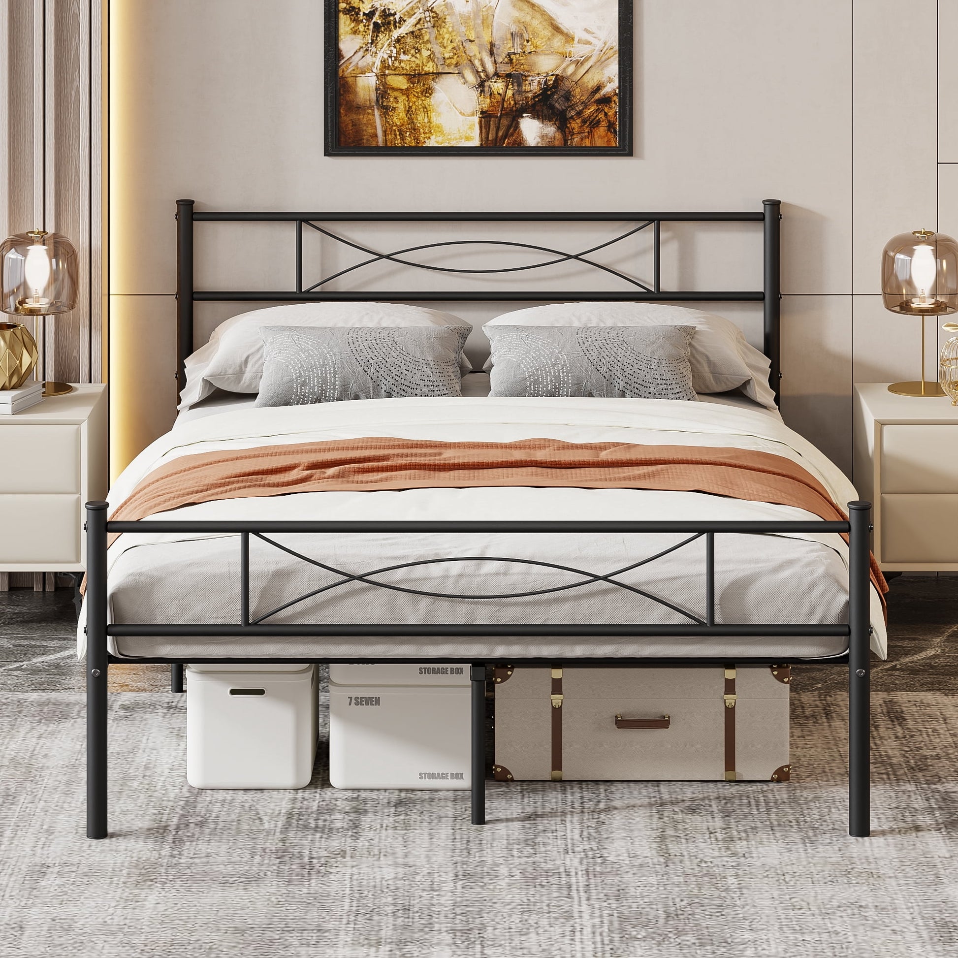 Yoneston Full Size Metal Bed Frame with Headboard and Footboard Heavy Duty Bed for Bedroom, Black