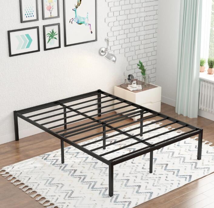 Yoneston Base de Cama de Plataforma de Metal de TamaÃ±o Full de 16" de Alta Resistencia con Almacenamiento Debajo de la Cama, No Se Requiere Box Spring, Negro