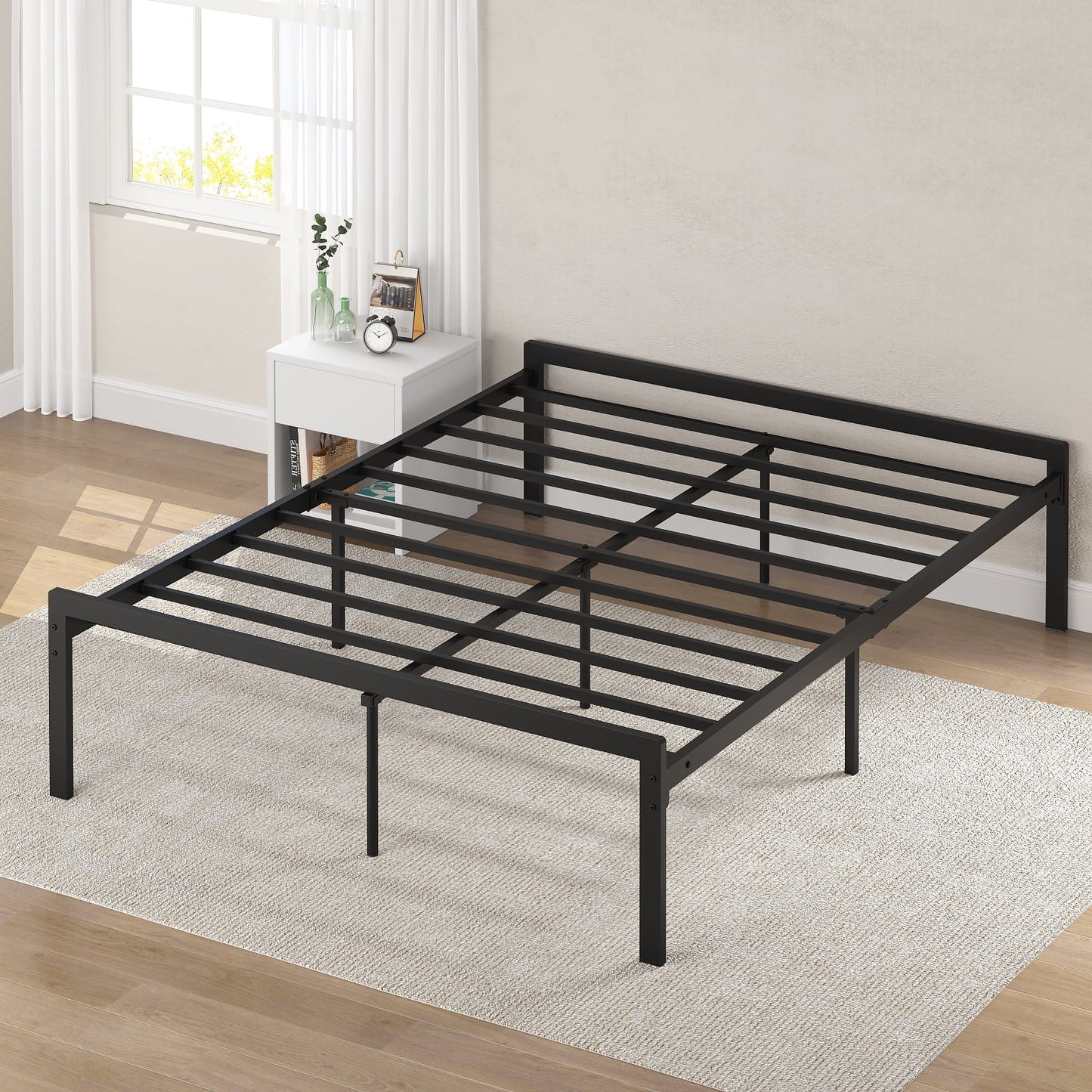 Yoneston Heavy Duty Queen Size 16â€ Metal Platform Bed Frame with Large Under-Bed Storage Space, Black
