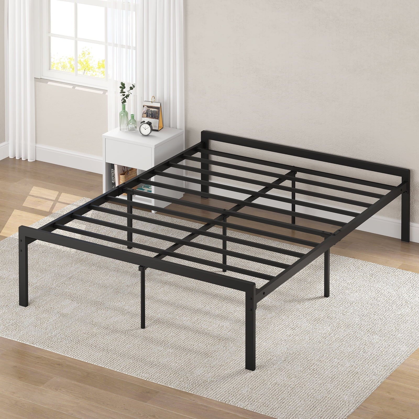 Yoneston Heavy Duty Queen Size 16â€ Metal Platform Bed Frame with Large Under-Bed Storage Space, Black