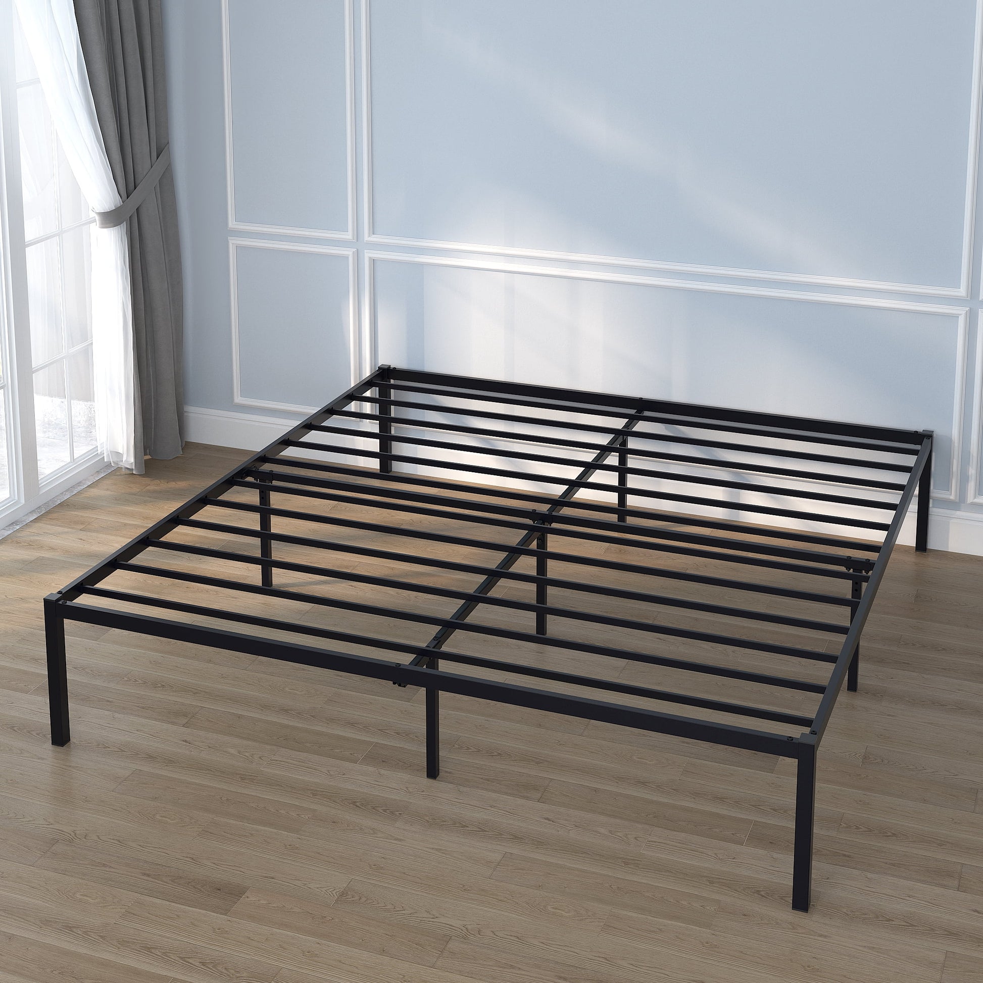 Yoneston Queen Size Metal Bed Frame 18" High Platfrom Beds Frames with Storage, Black
