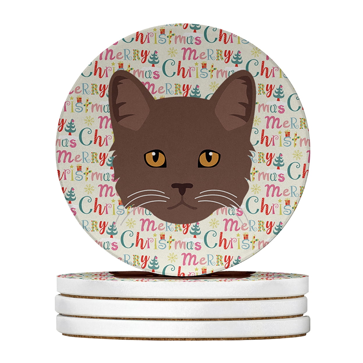 York Chocolate Cat Christmas Large Sandstone Coasters Pack of 4 4 in x 4 in