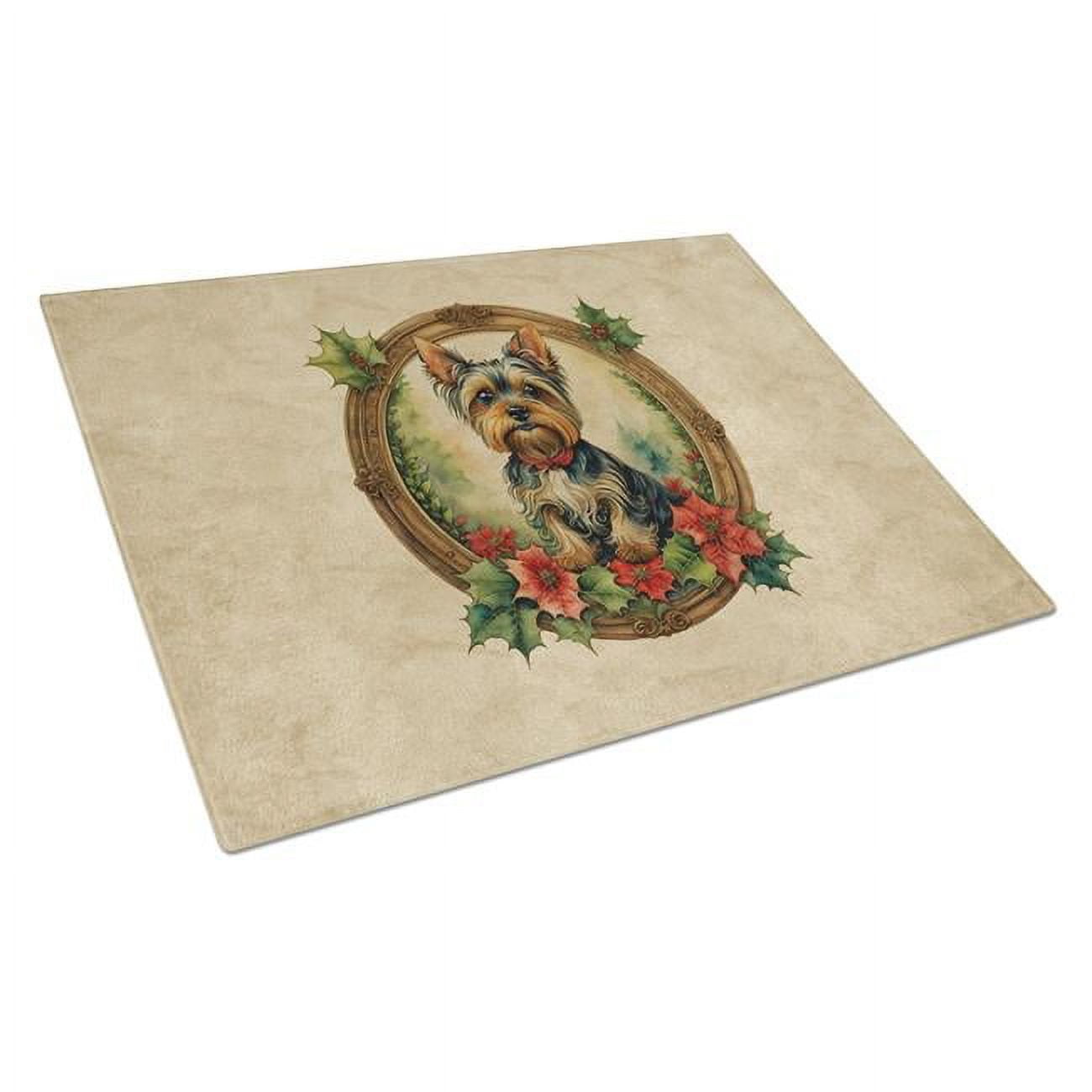 Yorkie Christmas Flowers Glass Cutting Board 12 in x 15 in