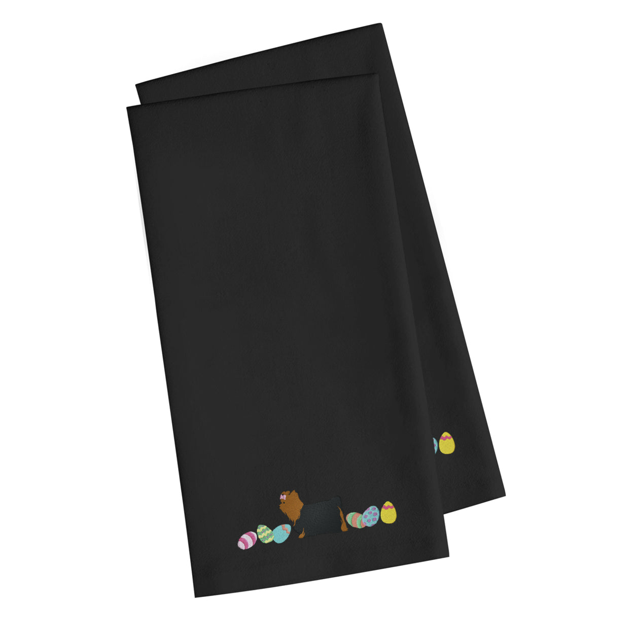 Yorkie Yorkshire Terrier Easter Black Embroidered Towel Set of 2