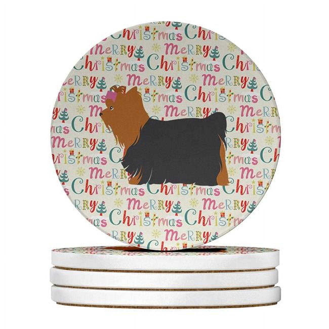 Yorkshire Terrier Yorkie Merry Christmas Large Sandstone Coasters Pack of 4 4 in x 4 in