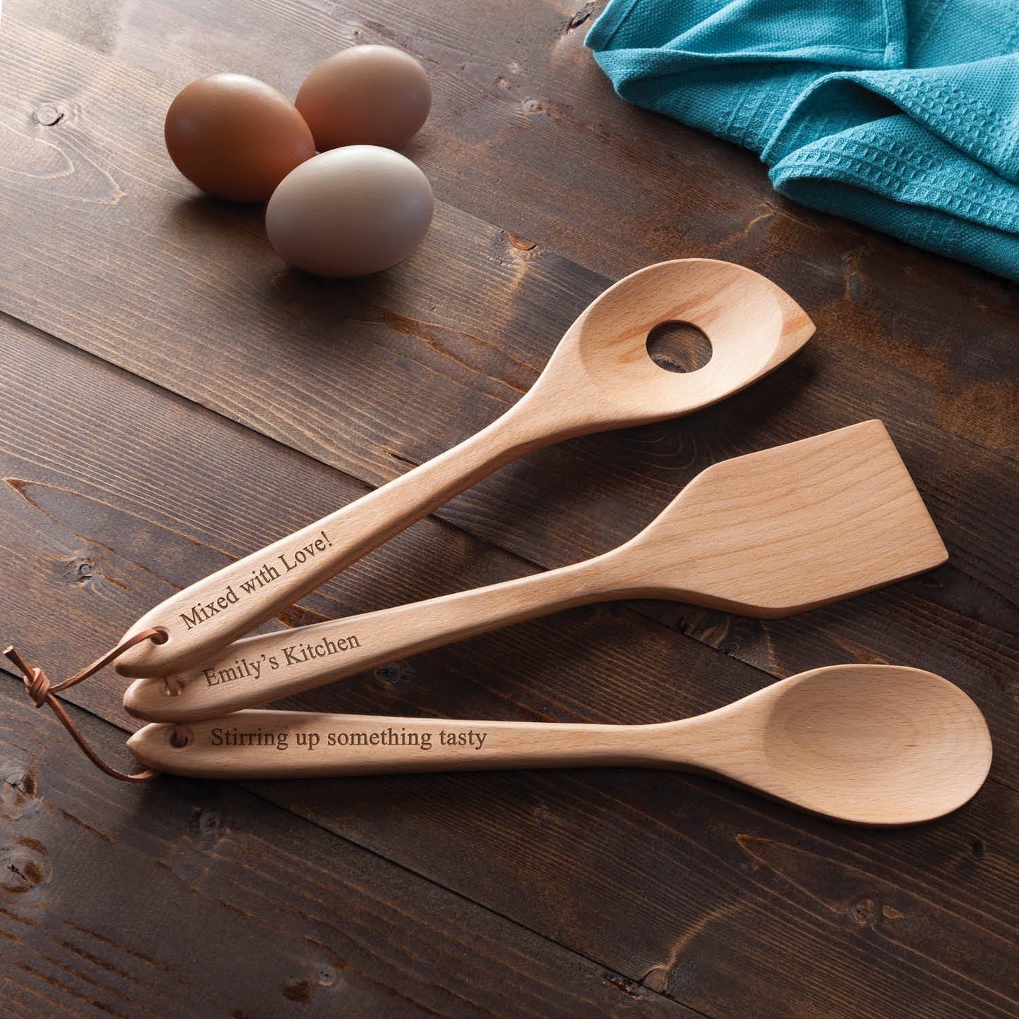 You Name It Personalized 3-Piece Wood Kitchen Utensil Set