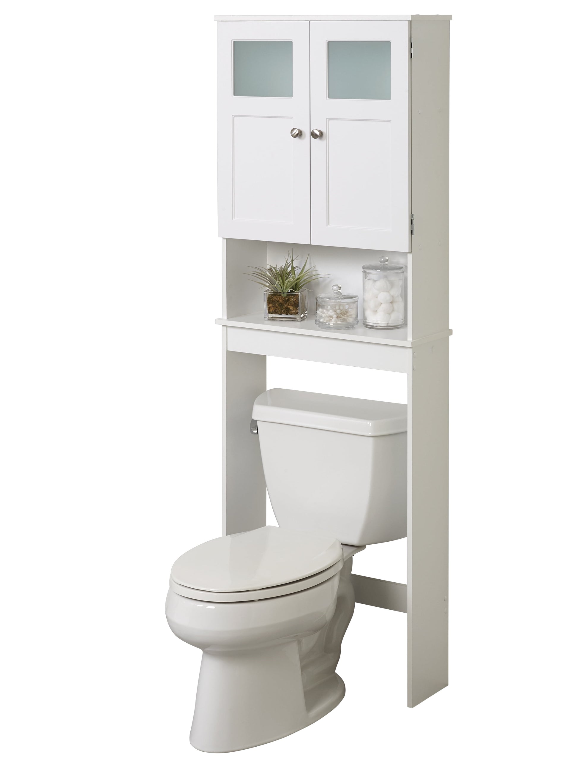 Zenna Home 67.25" H Over-the-Toilet Spacesaver, Bath Storage Shelves with Glass Doors, White