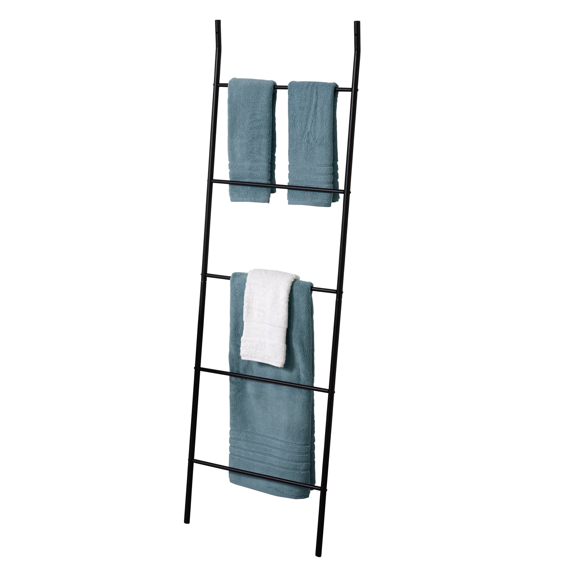Zenna Home Leaning Towel Ladder, Linen and Towel Rack, 5 Tier, Rust Resistant, Matte Black