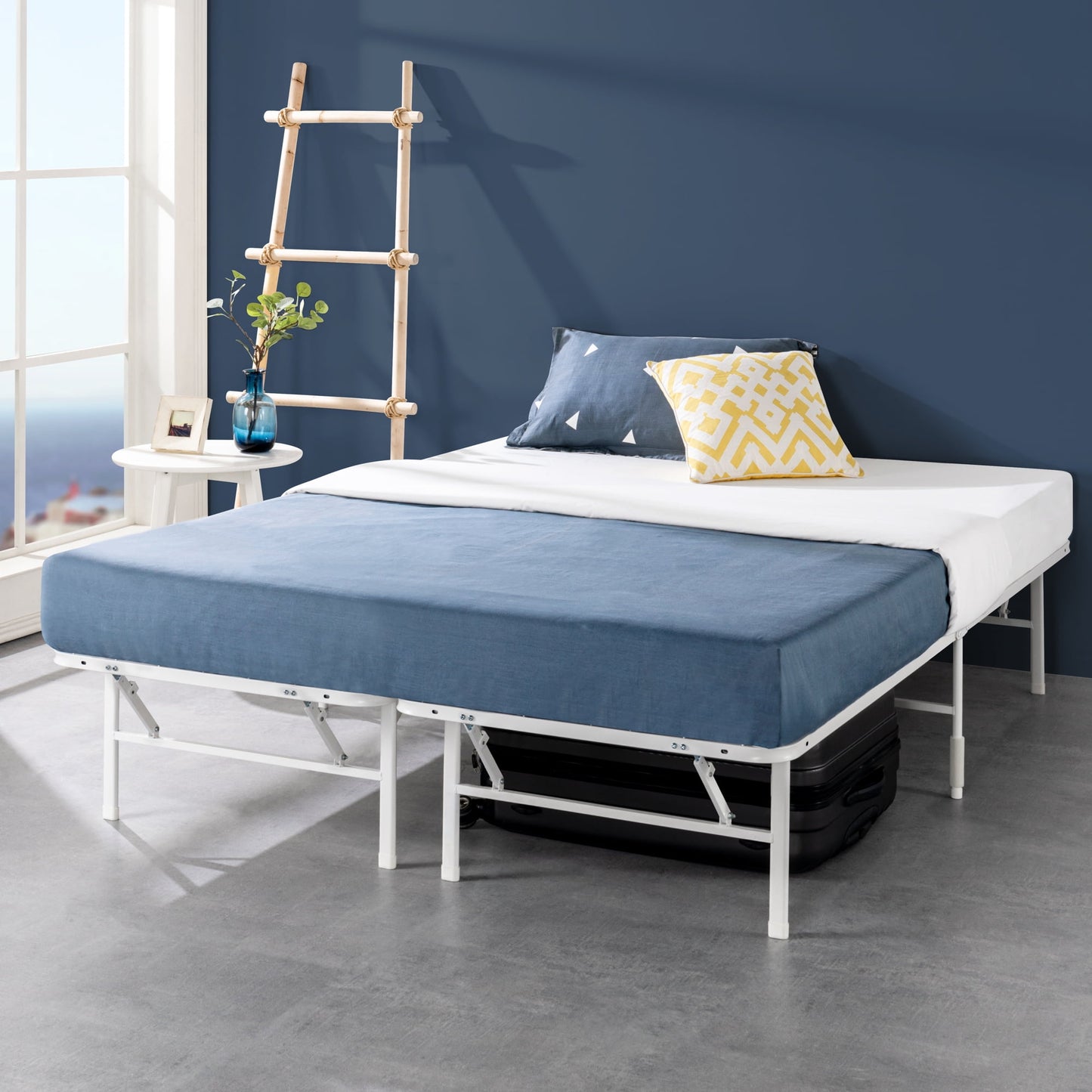Zinus 14" White Metal SmartBase Tool-Free Assembly Bed Frame Mattress Foundation, Full
