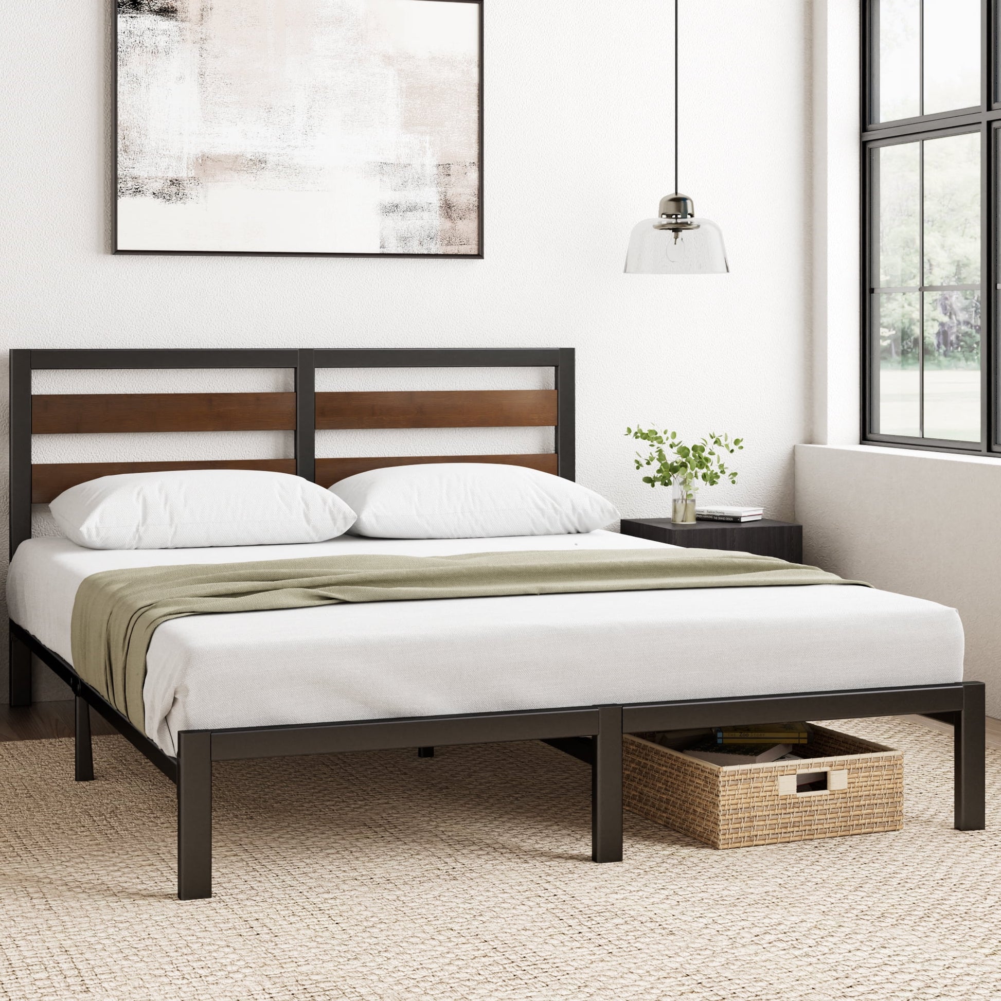 Zinus Base de Cama Tipo Plataforma de Madera de BambÃº y Metal Shen de 35", Queen
