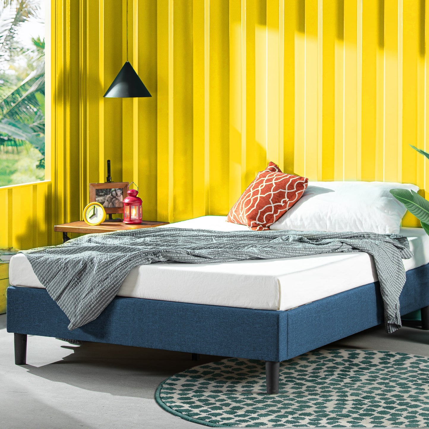 Zinus Curtis 13" Upholstered Platform Bed Frame, Navy, King