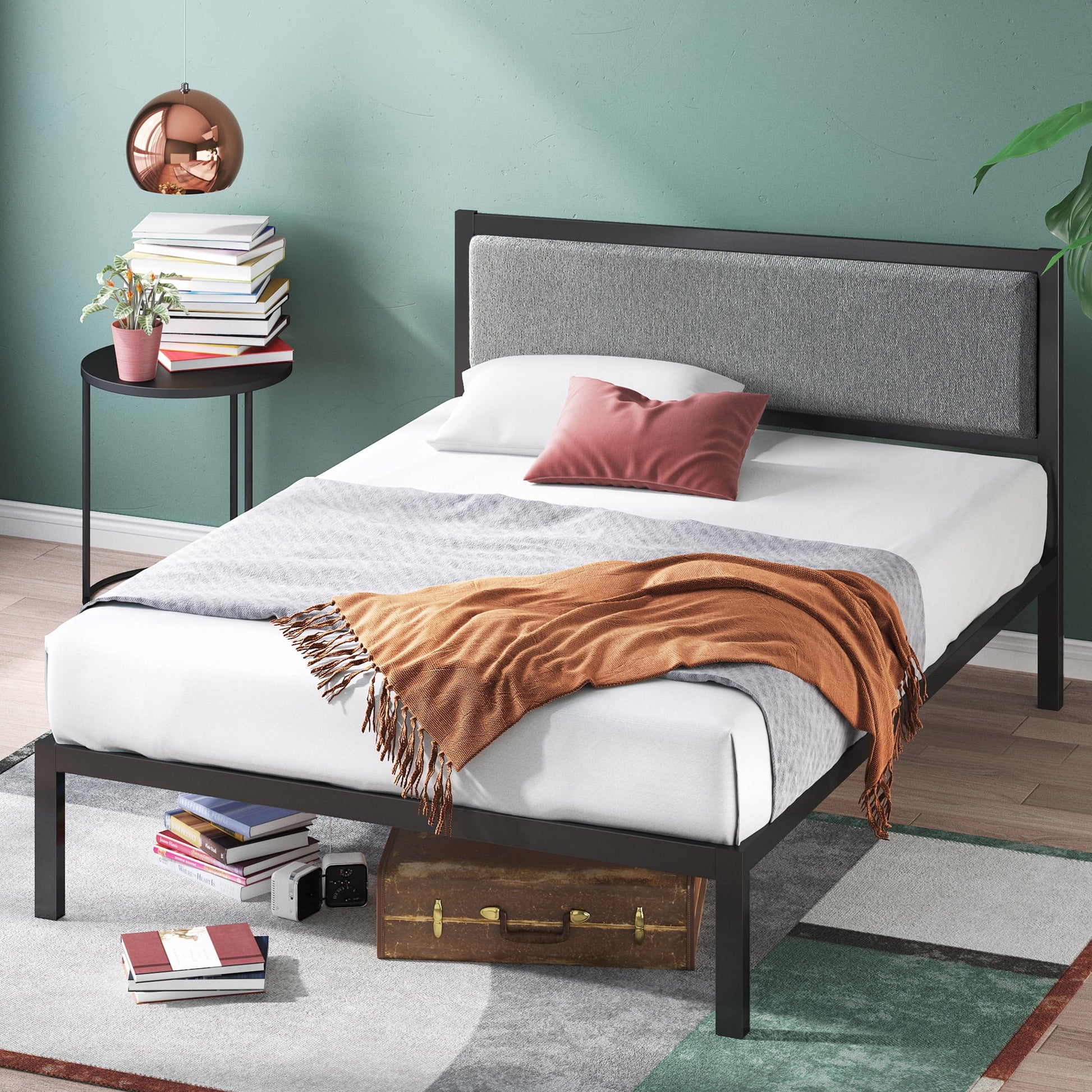 Zinus Corey Cama Plataforma de Metal de 38" con Cabecera Tapizada, Twin