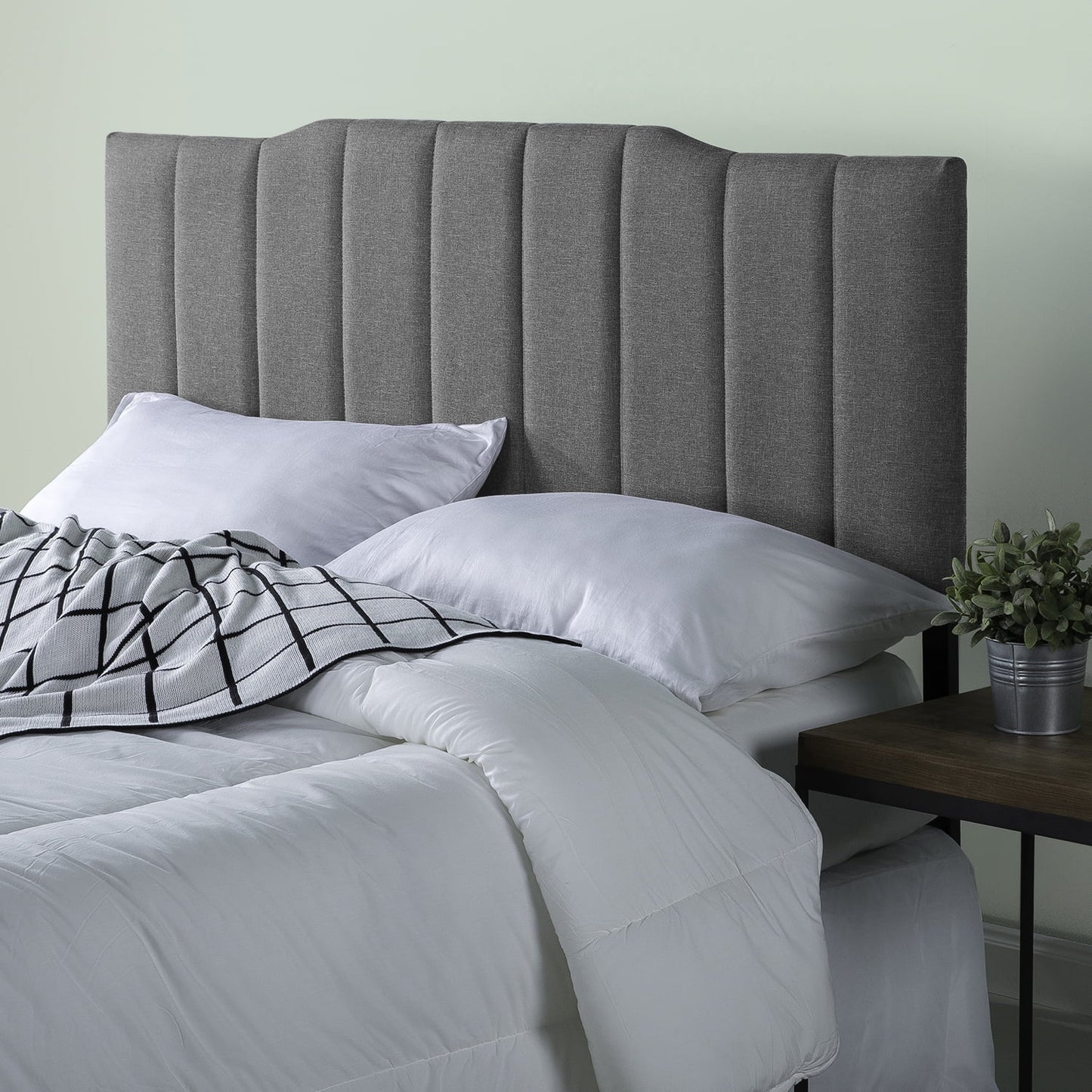 Zinus Satish Upholstered Metal Headboard, Light Gray, Queen