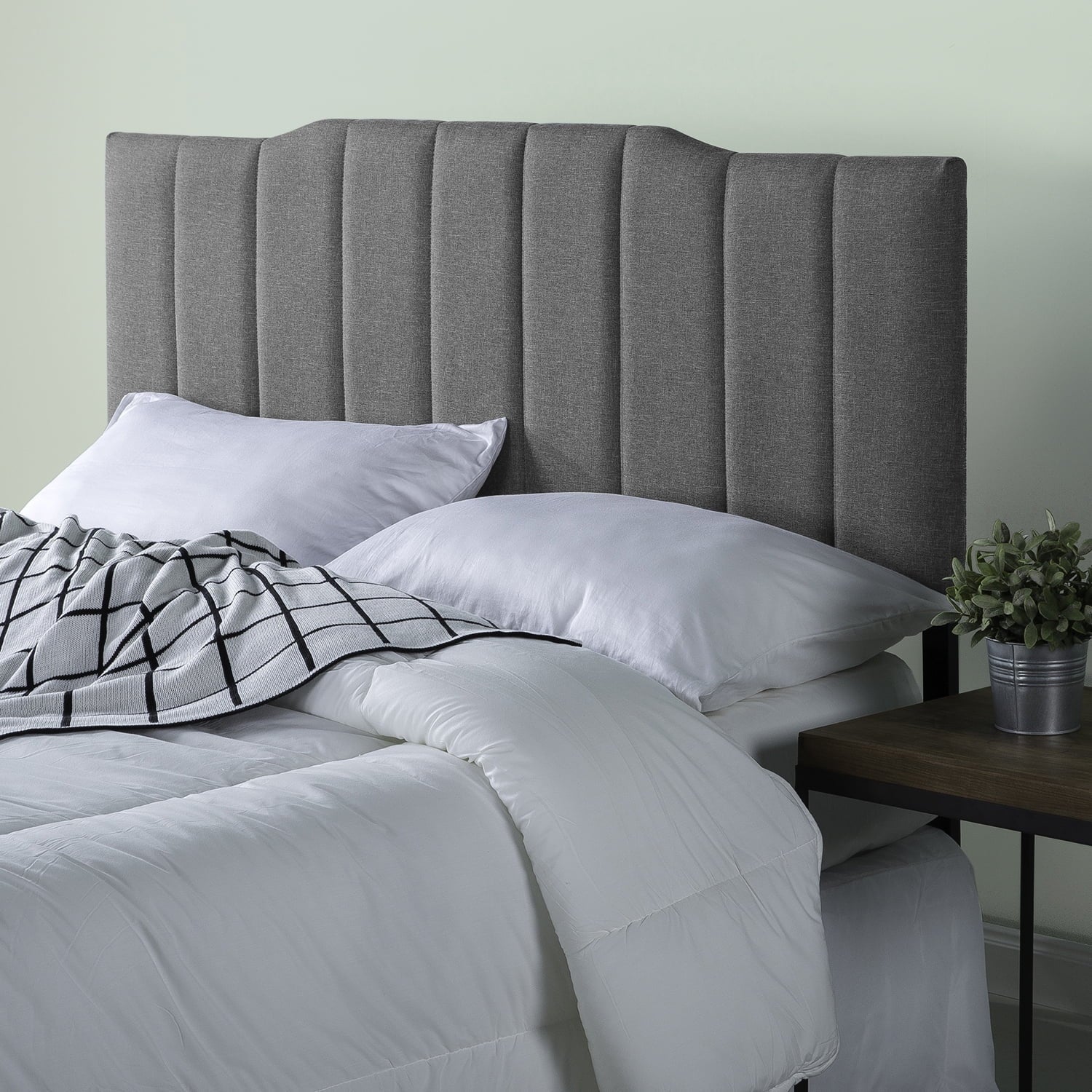 Zinus Satish Upholstered Metal Headboard, Light Gray, Queen