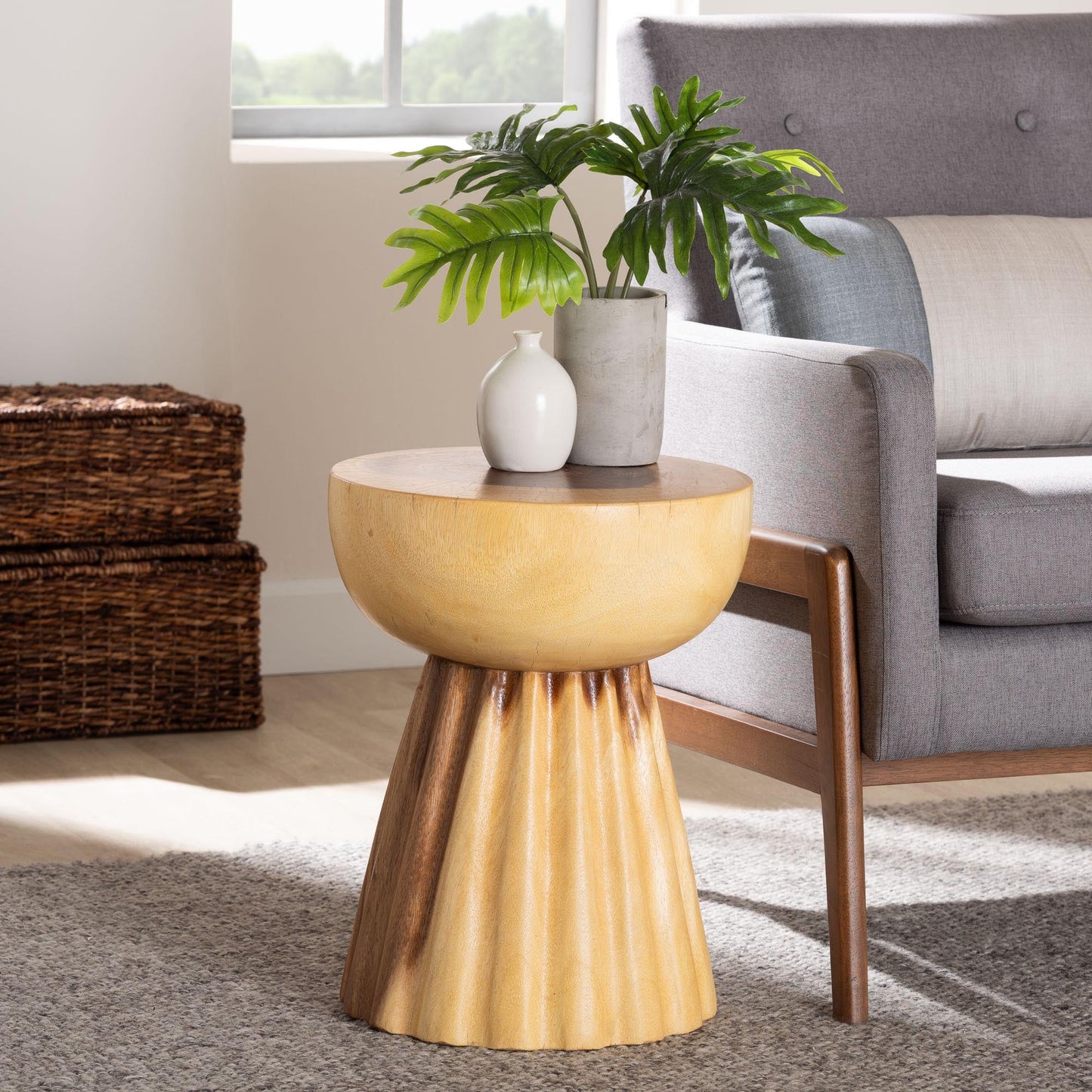 bali & pari Alara Boho Side Table, 14"W, Natural Brown