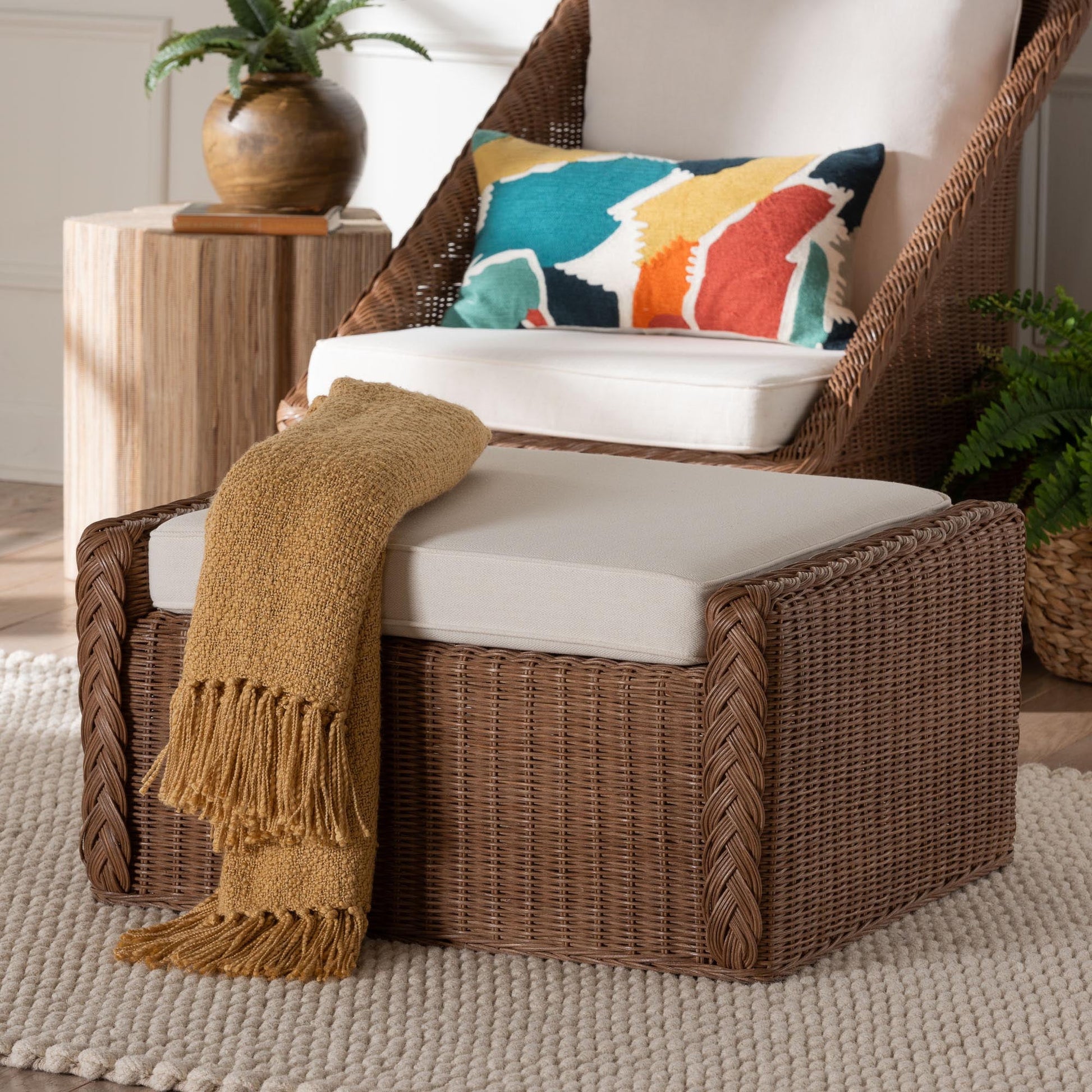 bali & pari Derris Boho Footstool, Peanut Brown