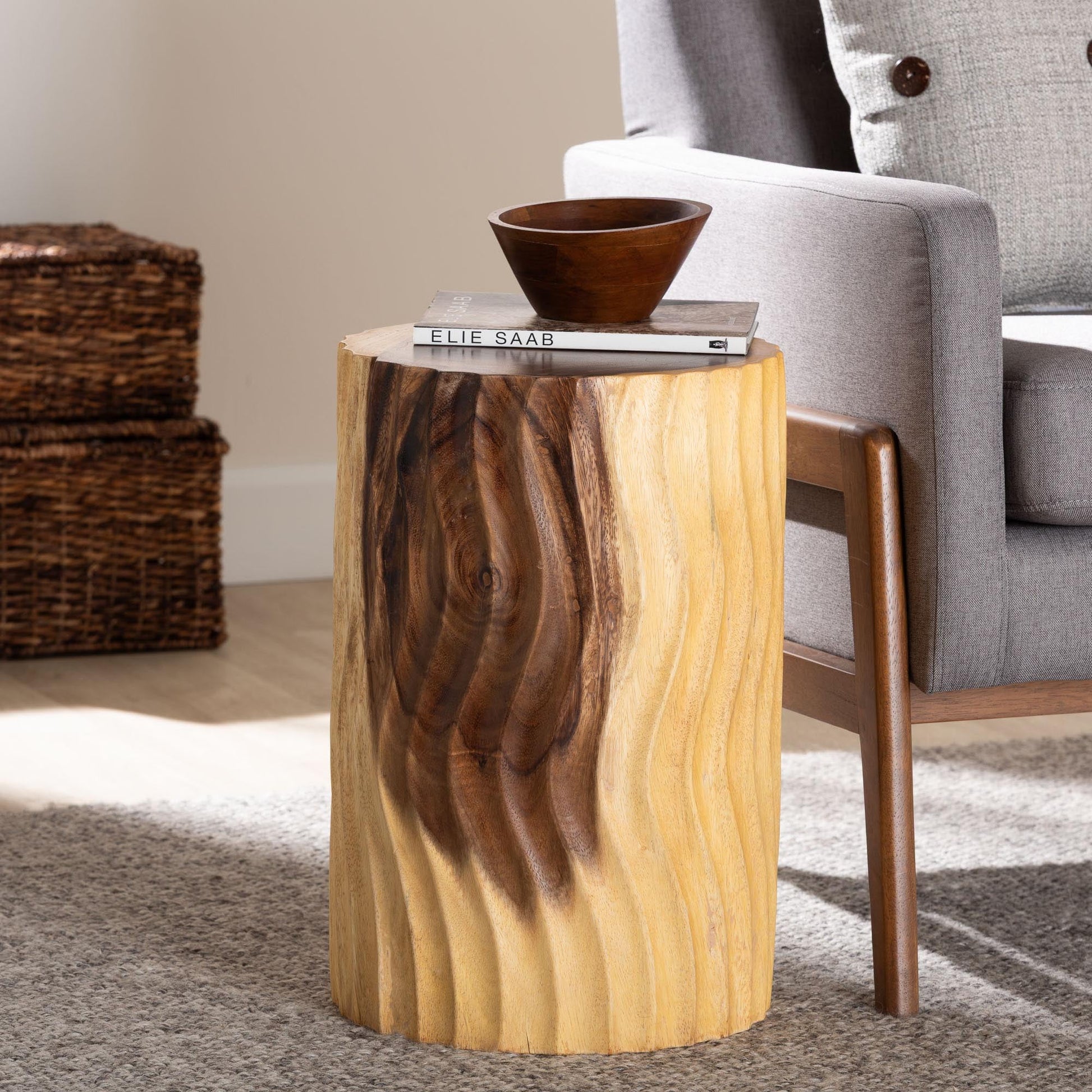 bali & pari Fuchsia Hand-carved Suar Wood Side Table