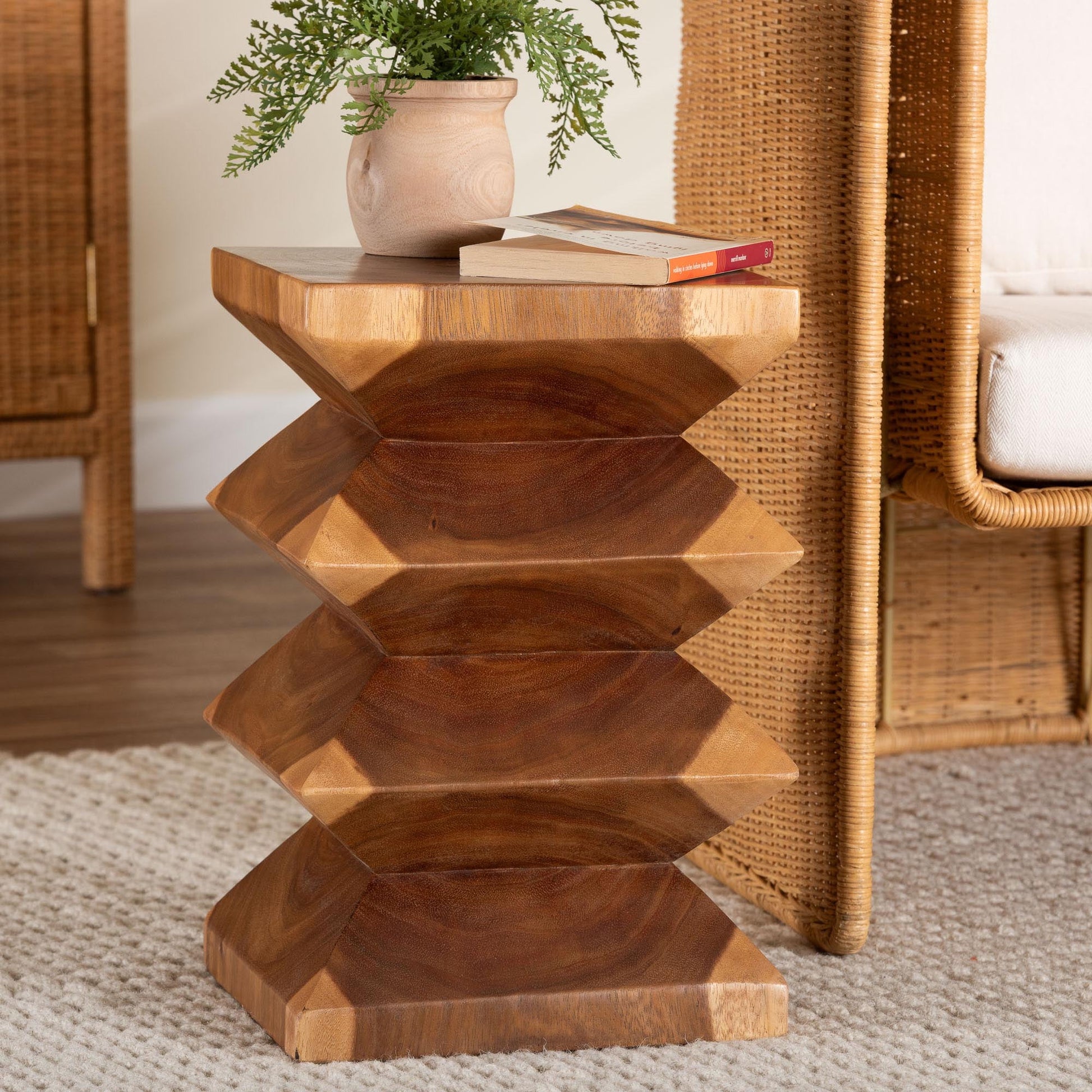 bali & pari Malati Rustic End Table, Natural Brown
