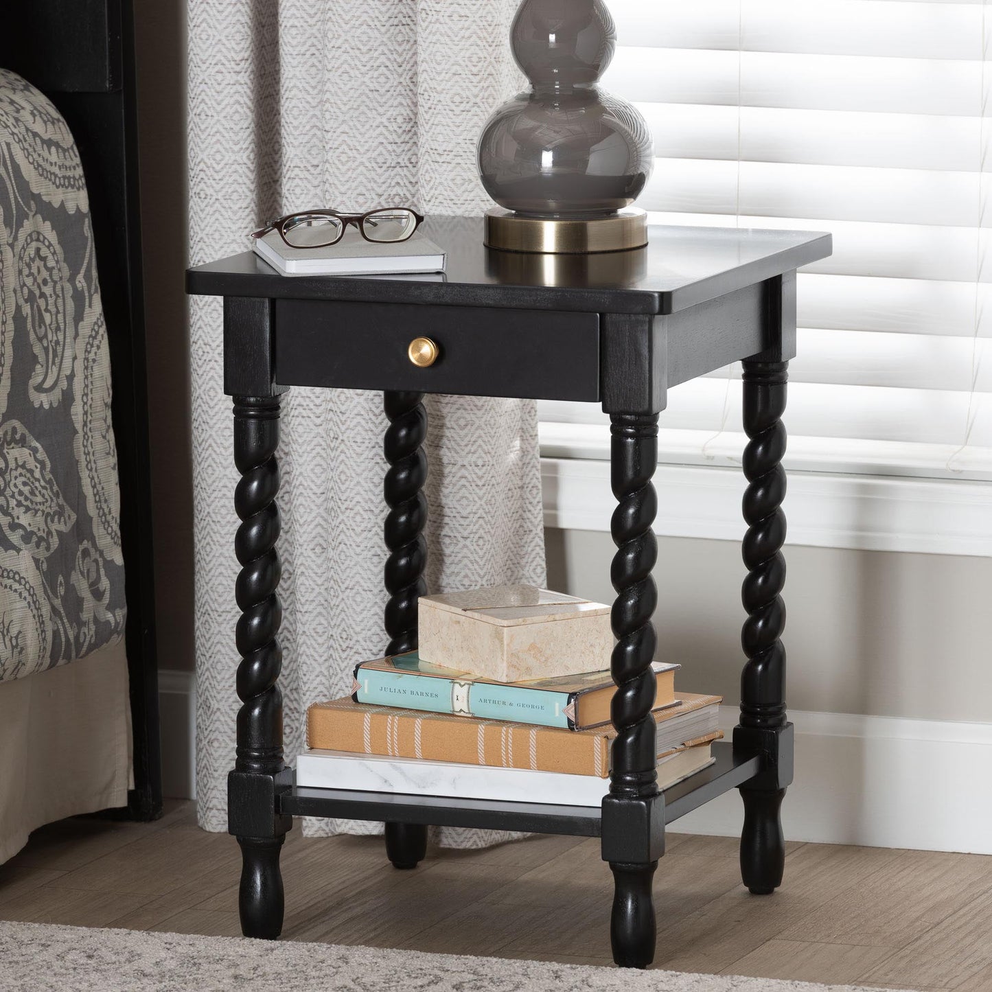 bali & pari Niklas Mid-Century Nightstand, 1-Drawer, Black