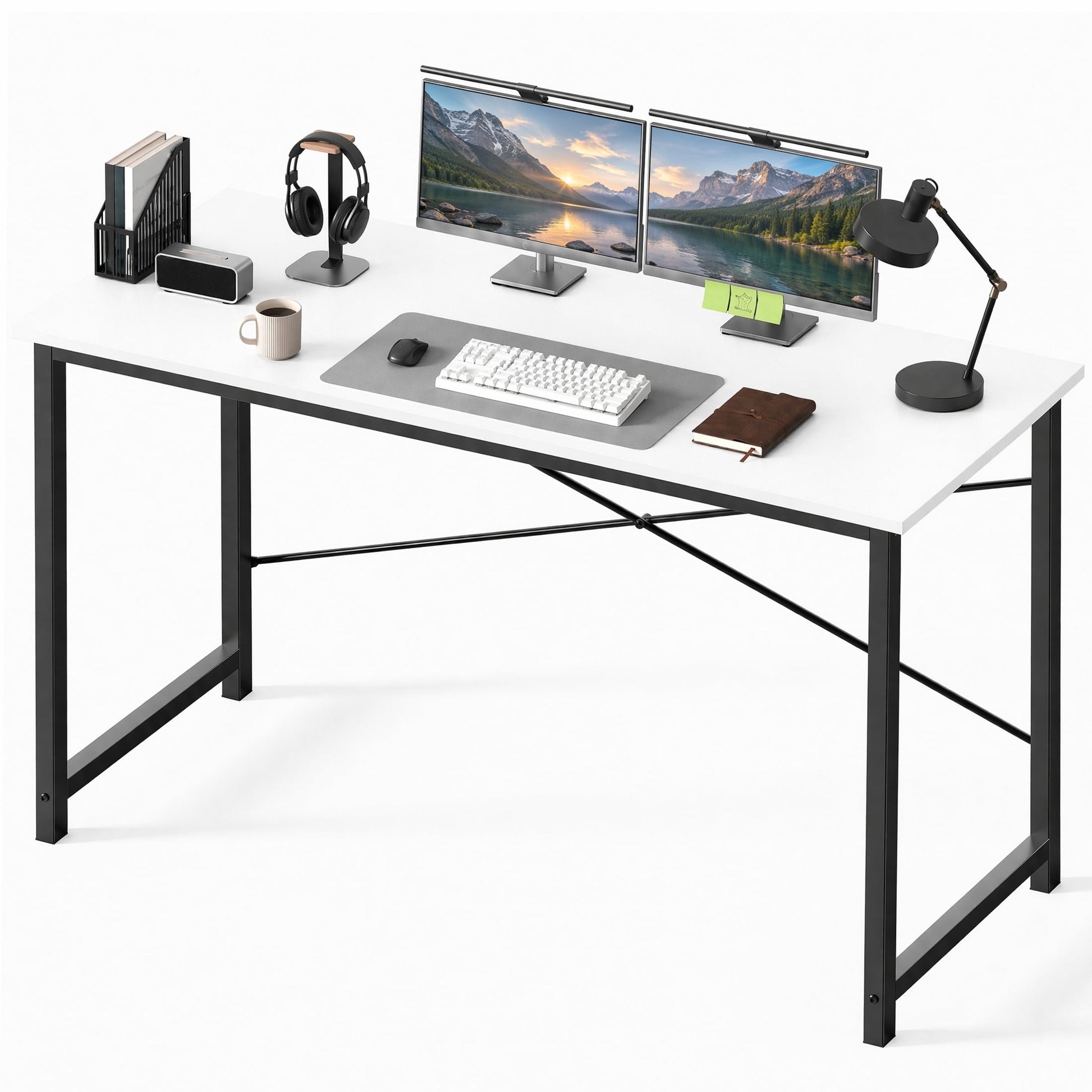 edx 55 inch Computer Desk Modern Writing Desk, Industrial Office Desk, Office Table for Small Spaces,Sturdy Laptop Table for Home Office, White