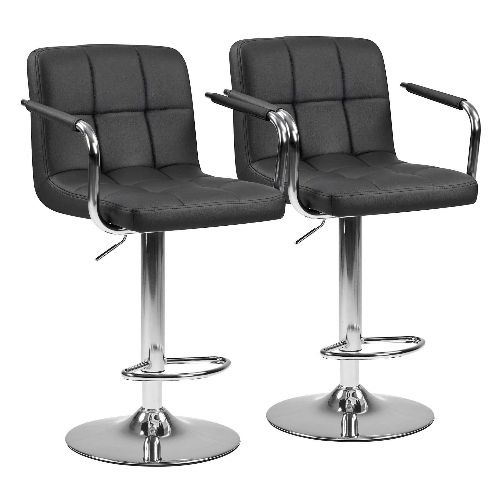 edx Bar Stools Set of 2 with PU Leather, Swivel High Back Bar Stools with Handles for Kitchen Island