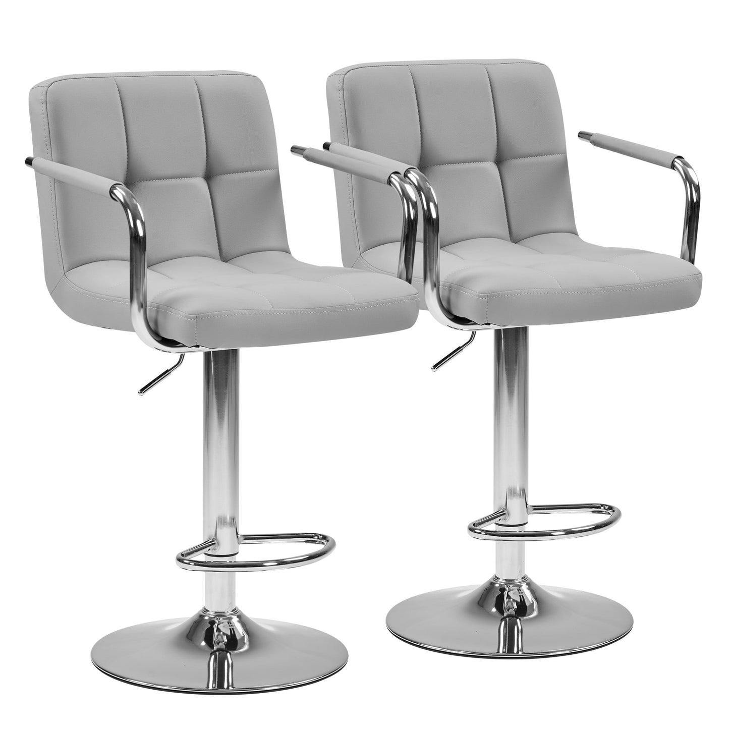 edx Bar Stools Set of 2 with PU Leather, Swivel High Back Bar Stools with Handles for Kitchen Island, Gray