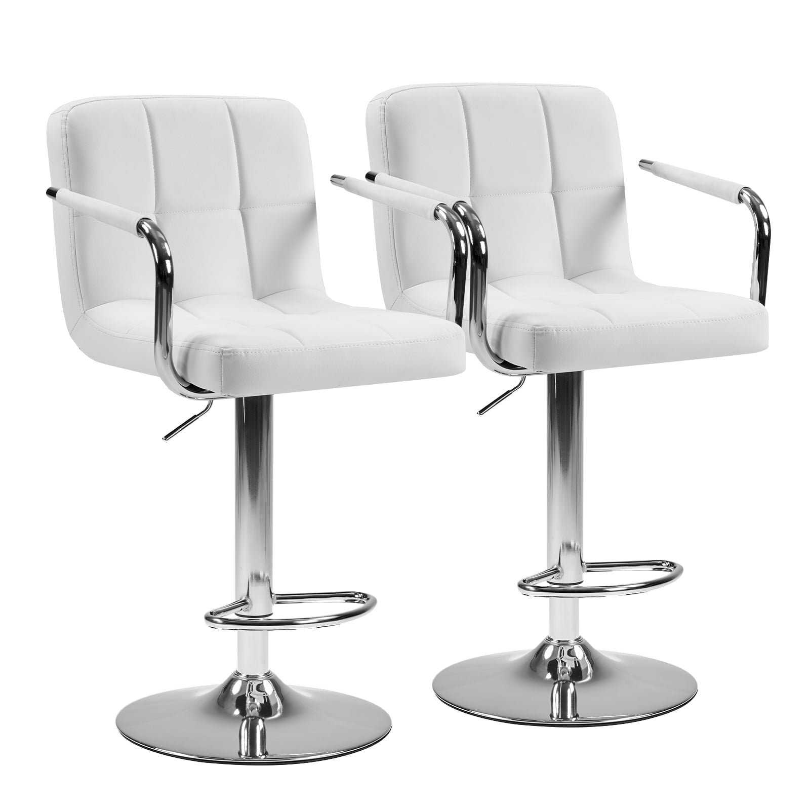 edx Bar Stools Set of 2 with PU Leather, Swivel High Back Bar Stools with Handles for Kitchen Island, White