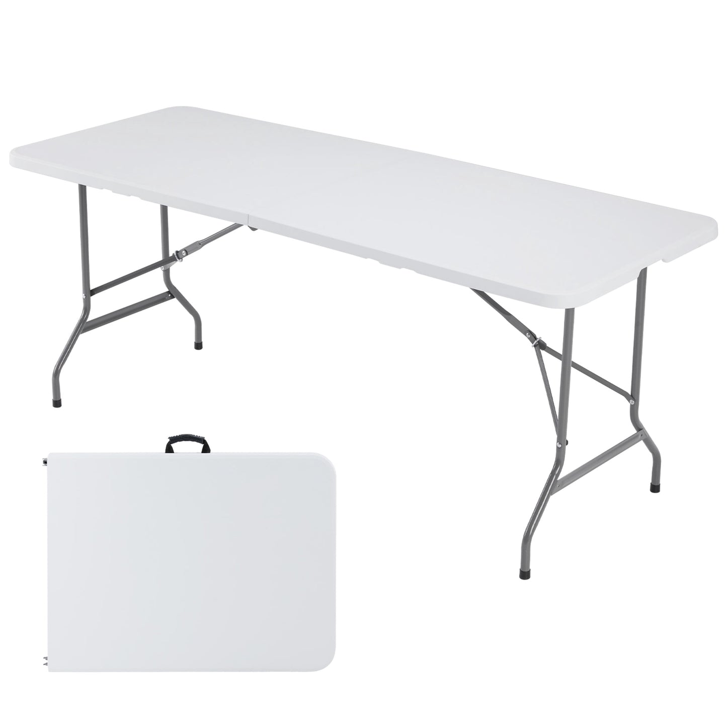 edx Folding Table, Outdoor Indoor Heavy Duty Portable with Carrying Handle for Camping, White,27.56"W x 70.89"D x 29.32"H