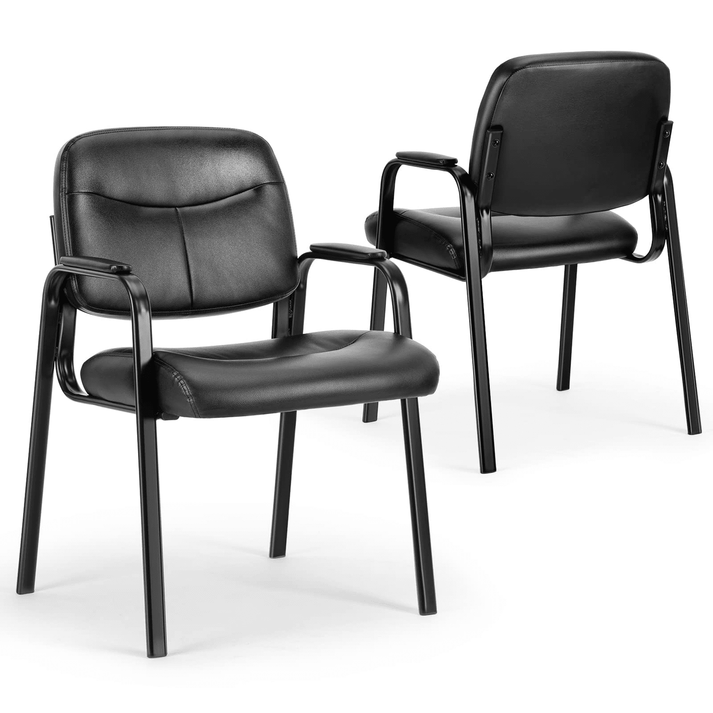 edx Guest Chairs Set of 2, Reception Chair with Fixed PU Leather Padded Armrests for Office Waiting Room, Black, 2 Pack