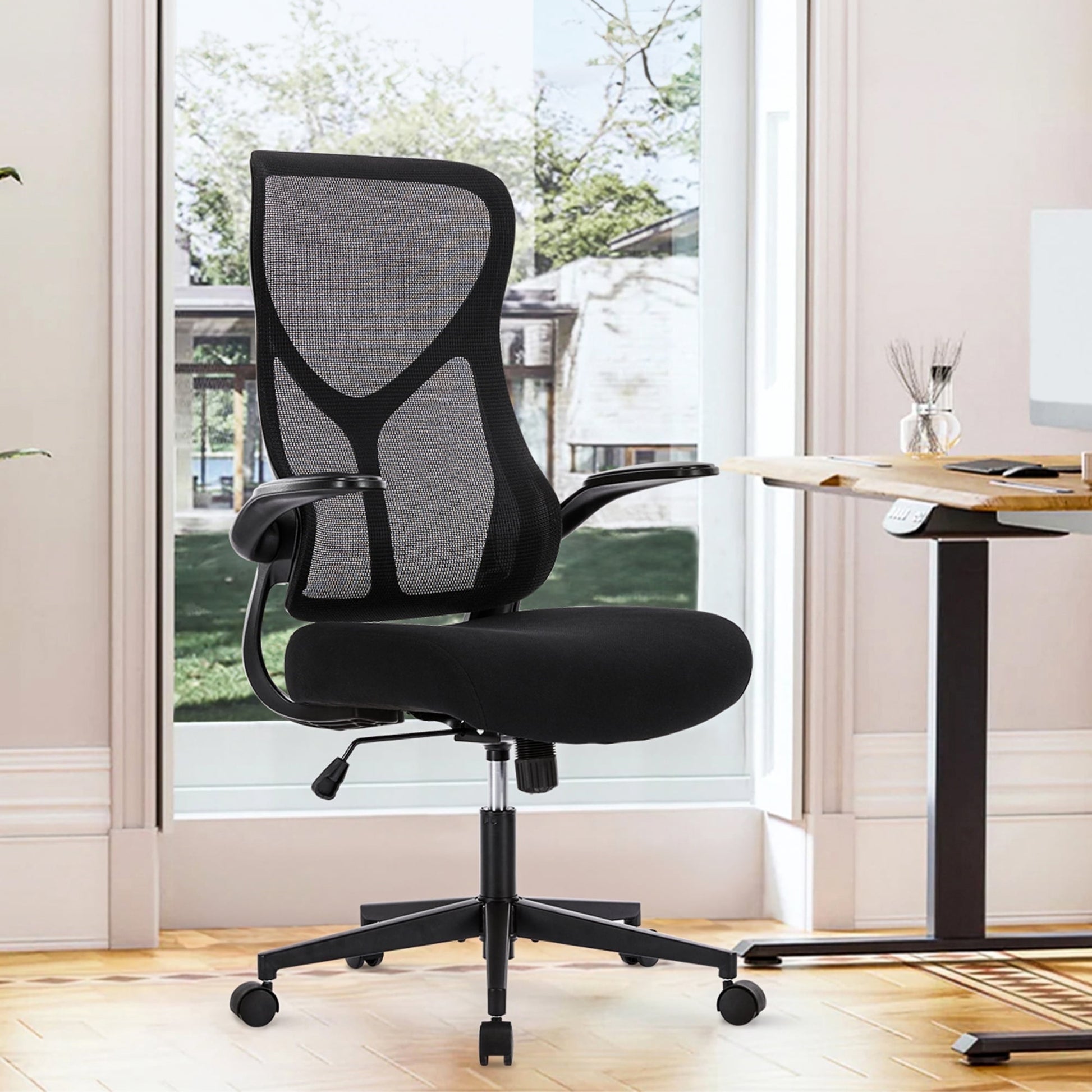 edx Office Chair, Ergonomic Home Office Desk Chairs, Computer Chair with Comfortable Armrests, Mesh Desk Chairs with Wheels, Black