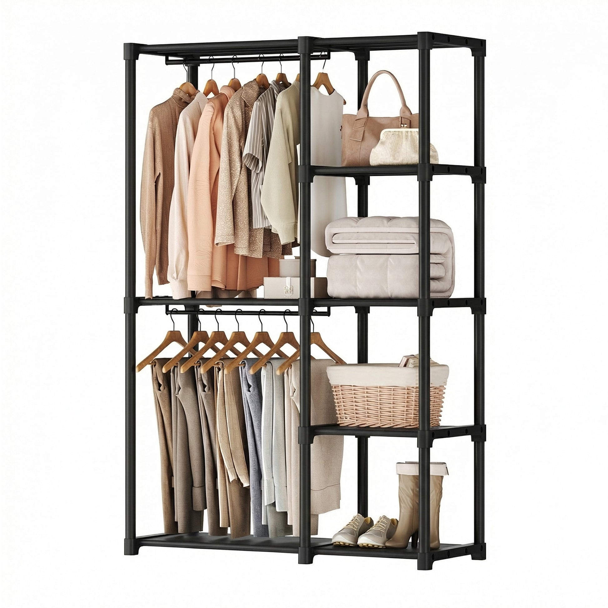 edx Portable Closet, Freestanding Closet Storage Rack with Shelves, Hanging Rod & Storage Shelves, 44"D x 16"W x 65"H
