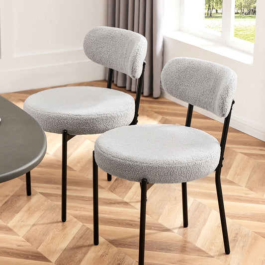edx Upholstered Dining Chairs, Mid Century Modern Round Dining Room Chairs for Vanity For Living Room Set of 2, Gray