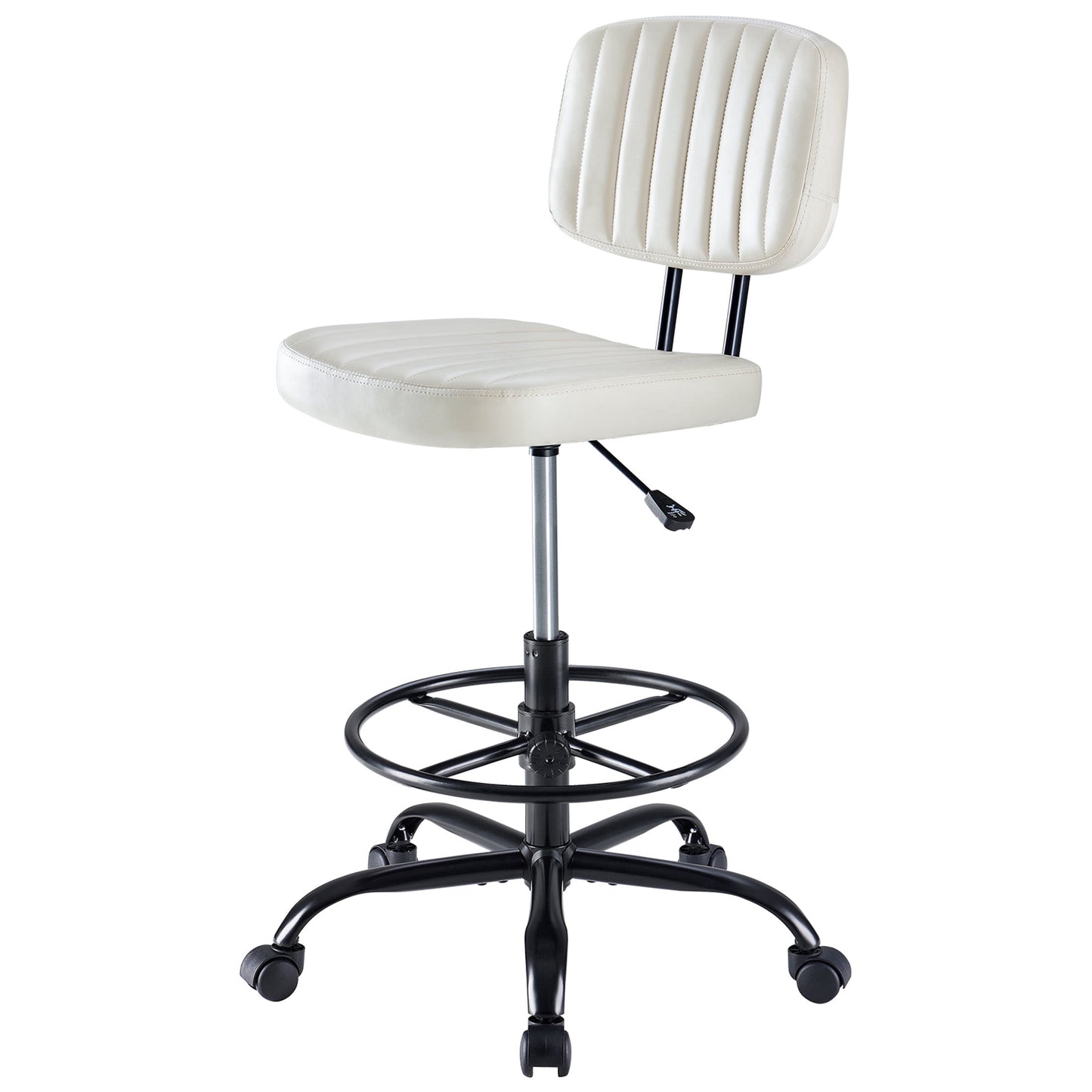 edx Adjustable Height & Foot Rest Office Desk Chairs with Backrest, PU Leather Modern Rolling Stool with Wheels 360Â°Swivel Task Chair for Home Office Bar Kitchen Shop(Beige)