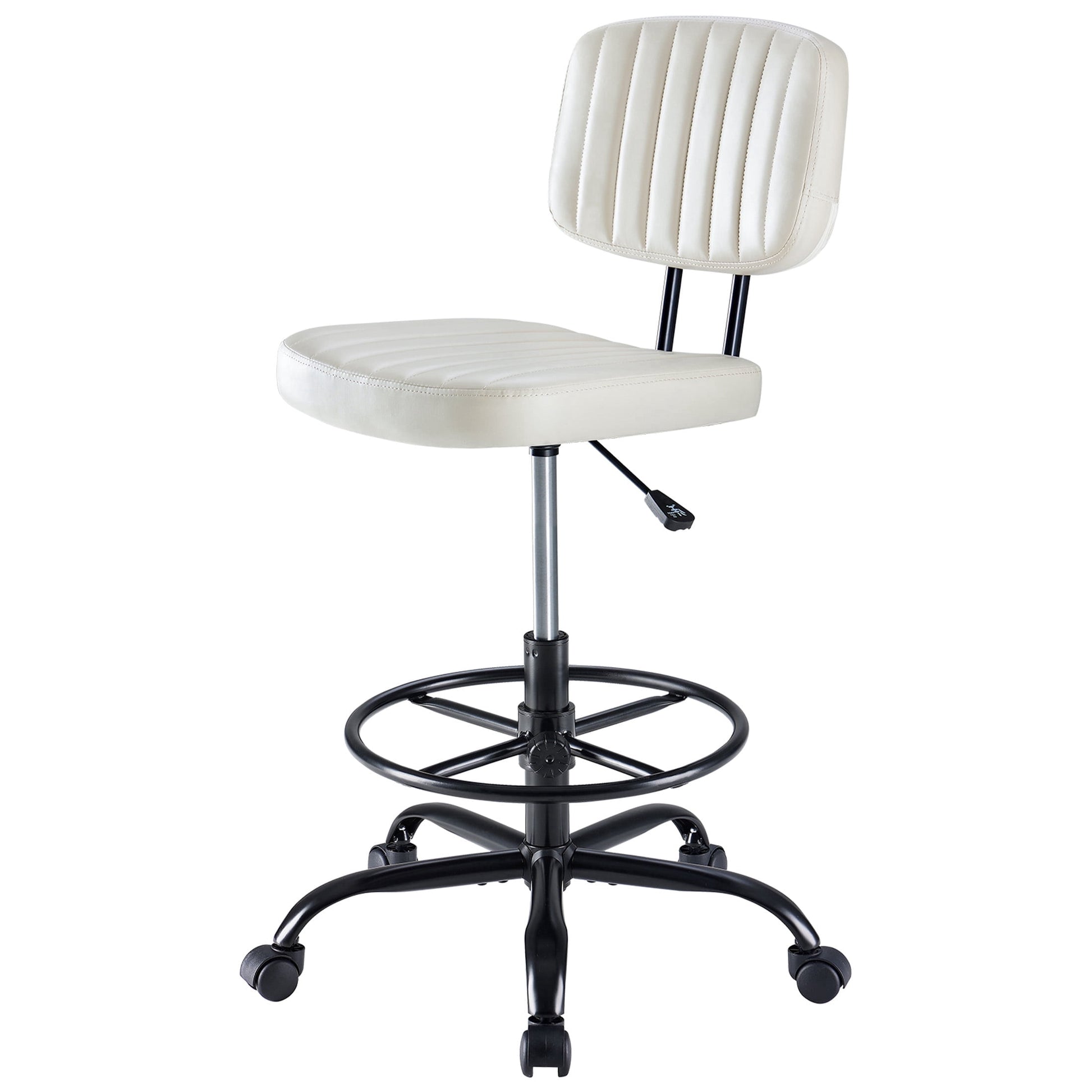 edx Adjustable Height & Foot Rest Office Desk Chairs with Backrest, PU Leather Modern Rolling Stool with Wheels 360Â°Swivel Task Chair for Home Office Bar Kitchen Shop(Beige)
