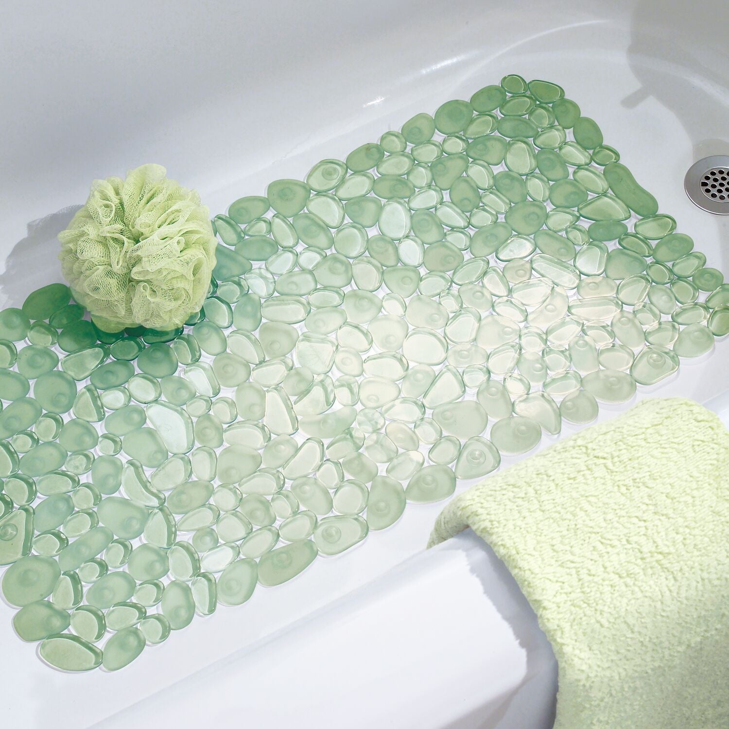 iDesign Green Plastic Non-Slip Bath Mat, 13.75" x 1.78"