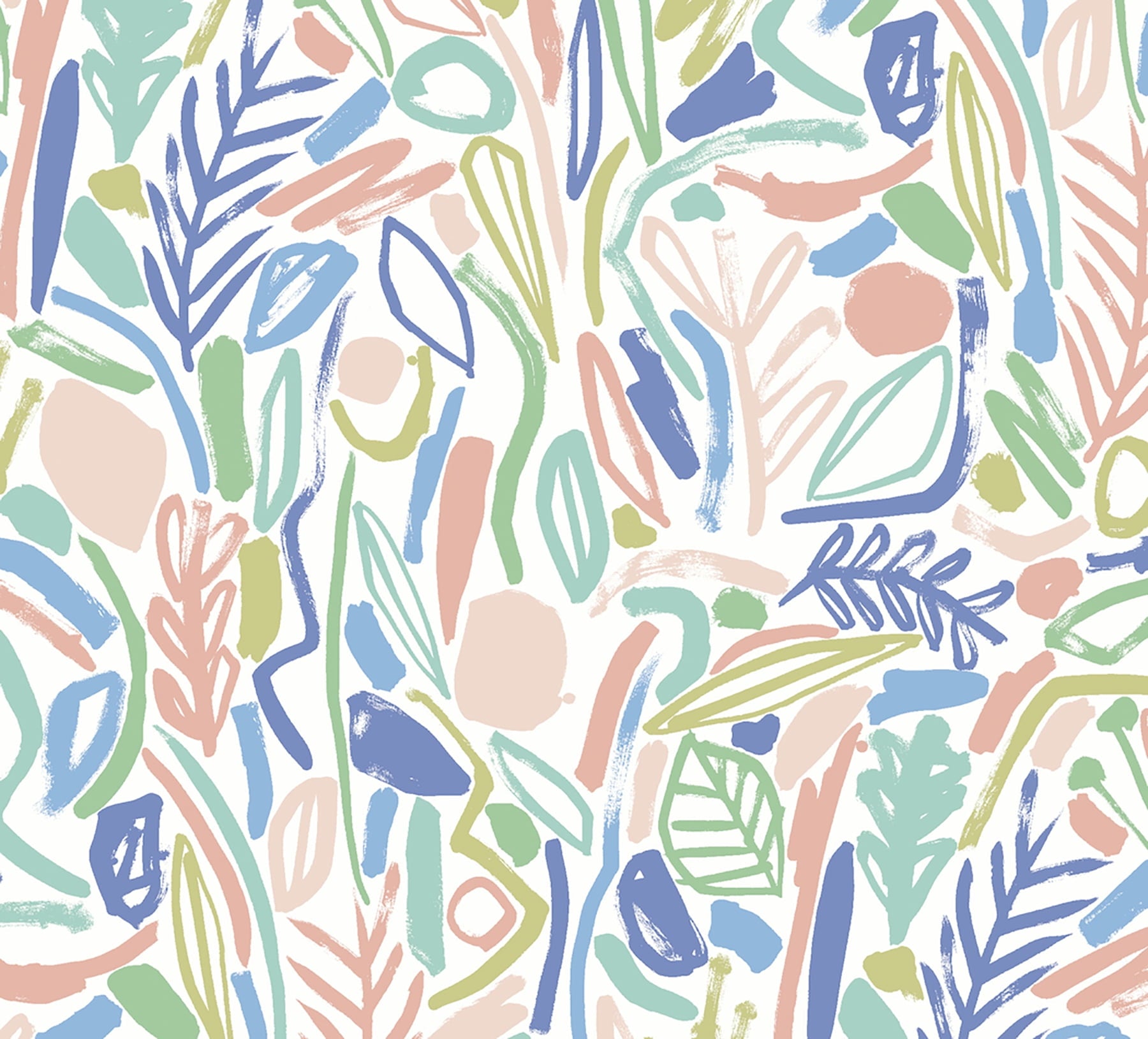 ohpopsi Verdure Pastel Painted Botanical Unpasted Non Woven Wallpaper, 19.7-in by 33-ft., 54.2 sq. ft.